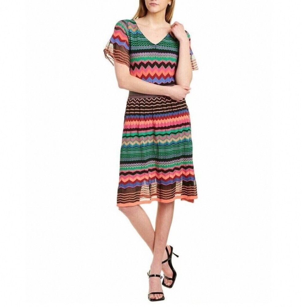 Aldomartins Ica A-Line Knit Colorful Multi Color Chevron Stripe Dress Medium